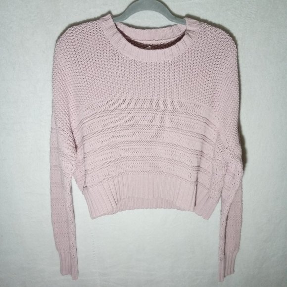 Me To We Cropped Boxy Fit Sweater Crew Neck Soft Knit Pink Pullover Women's M - Picture 1 of 8